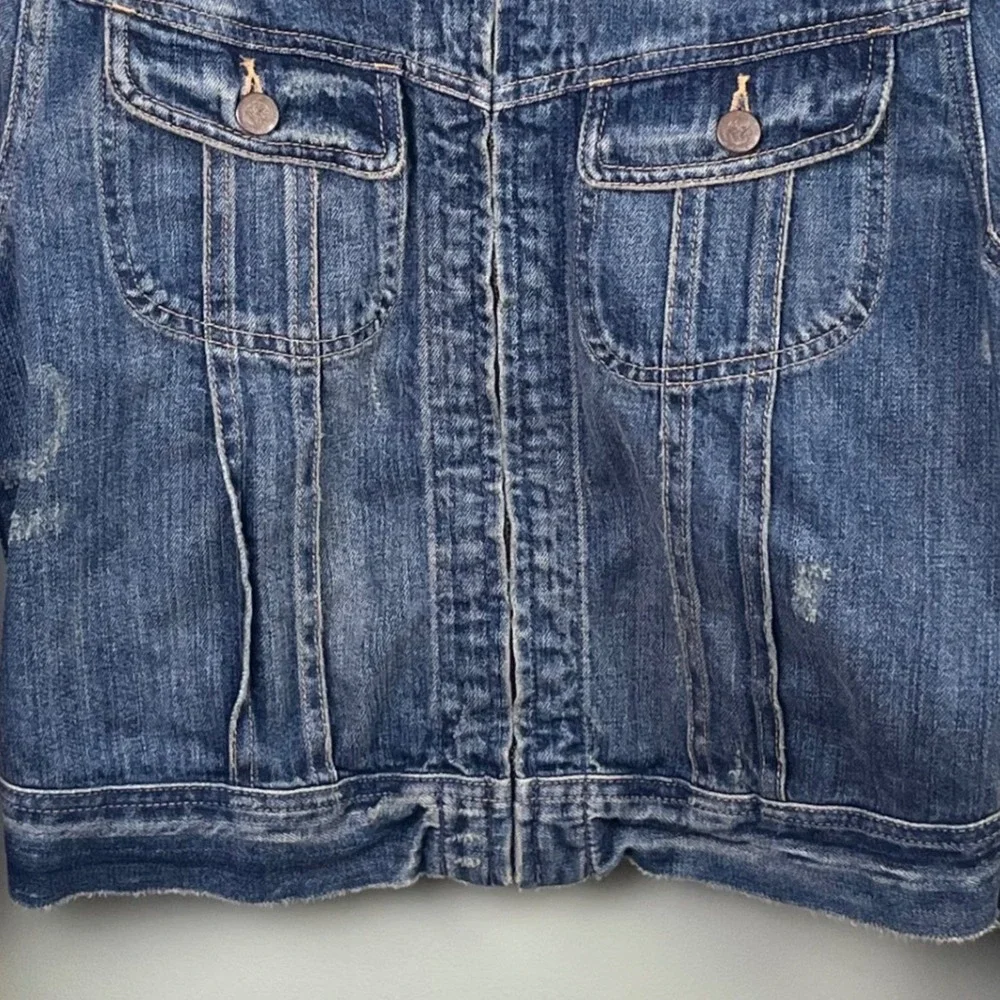VTG Ralph Lauren Sport Denim Trucker Cropped Distressed Jacket Zip Medium Woman - Picture 3 of 8